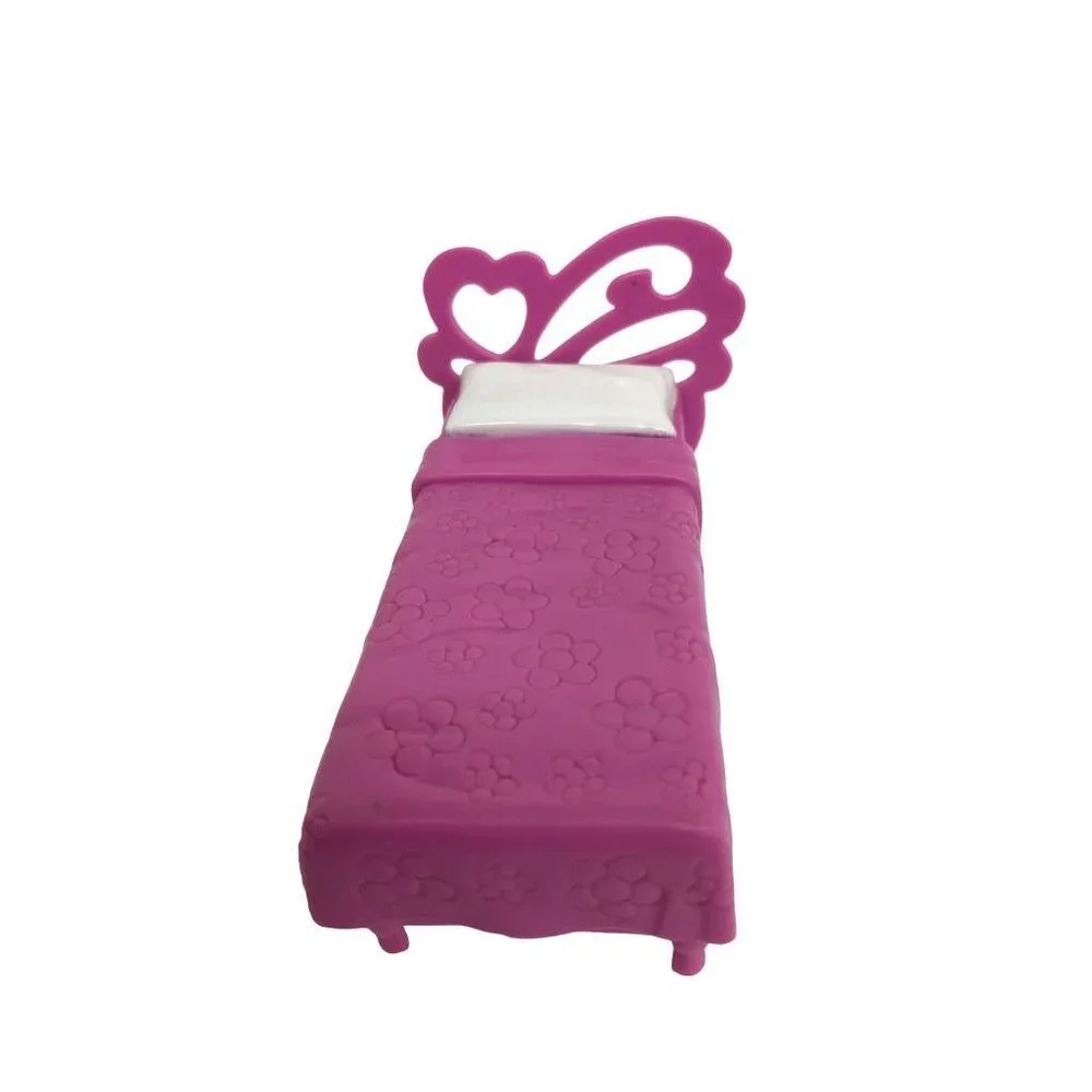 2002 Origin Dollhouse Miniature Plastic Bed Purple Heart Floral 3.5